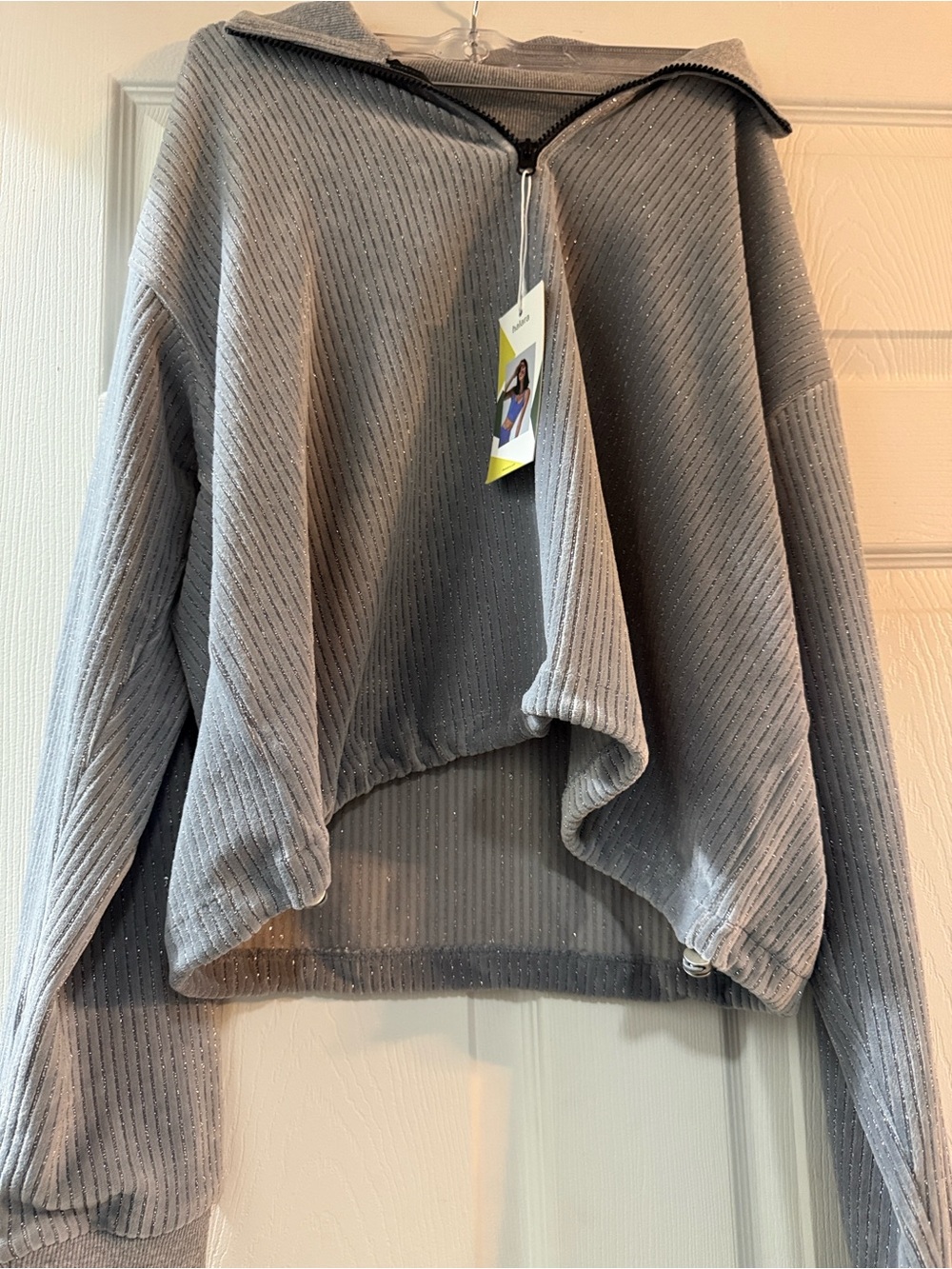 Halara Gray Ribbed Half Zip Pullover Sweatshirt Size Small NWT